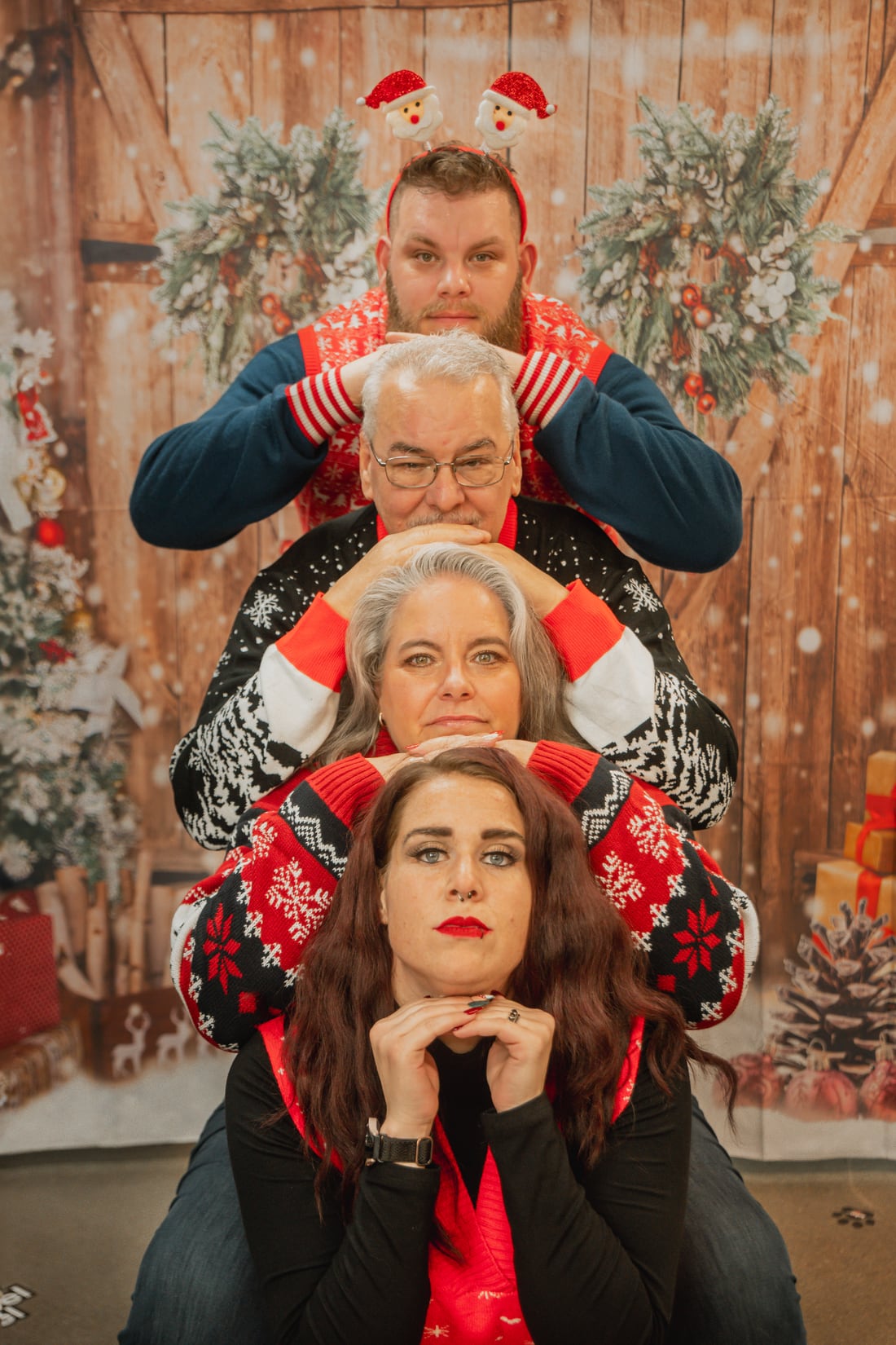 The Ink It Your Way team posing for a playful 1990s-inspired holiday portrait